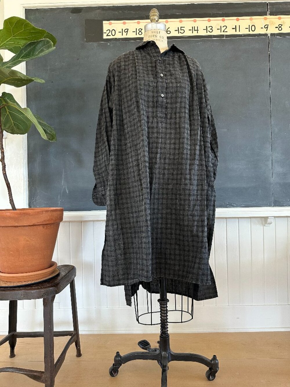 Ichi Antiquites Linen Tartan Plaid Shirt Dress